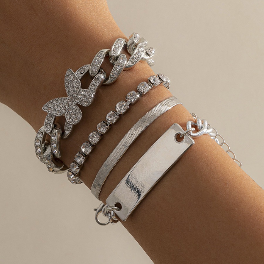 

Lovely Street Butterfly Decoration Silver 4-piece Bracelet