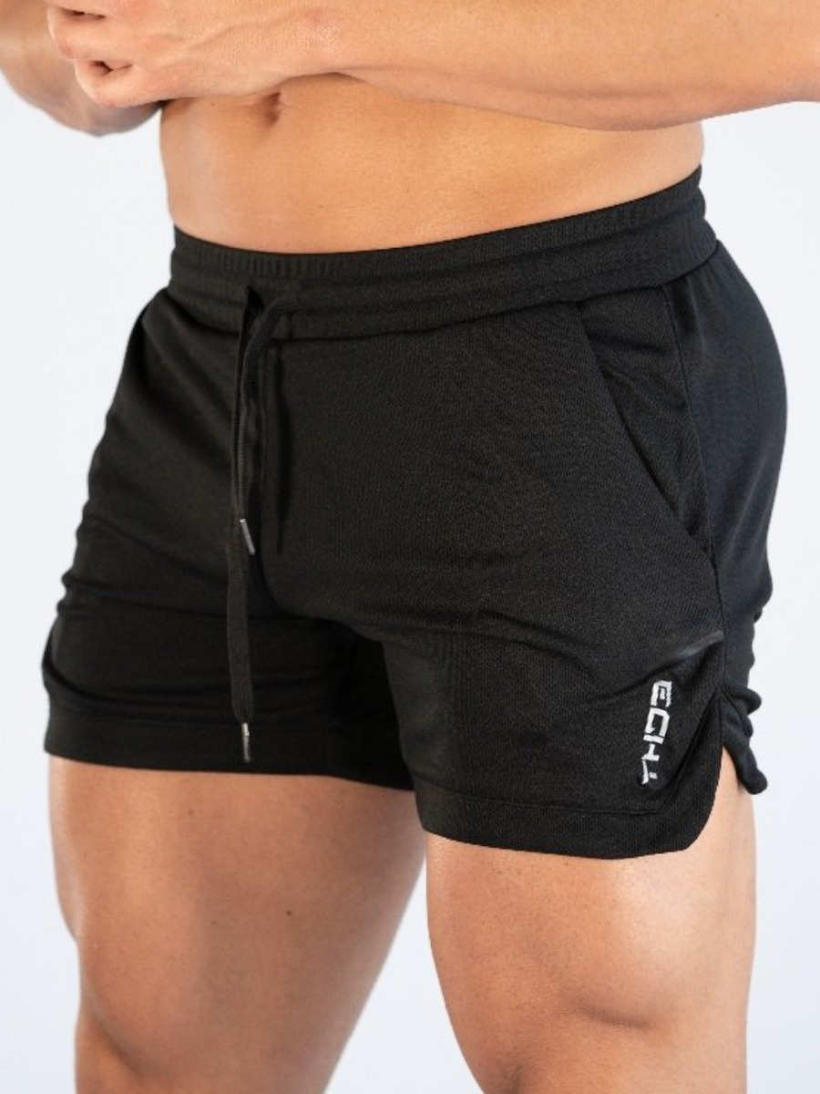 

Lovely Men Sporty Letter Print Drawstring Black Shorts