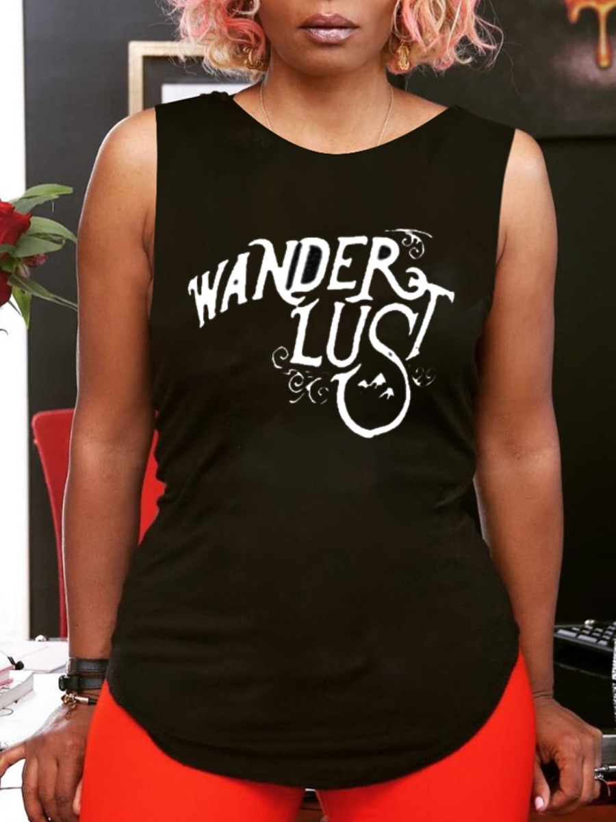 

LW Casual O Neck Letter Print Black Camisole