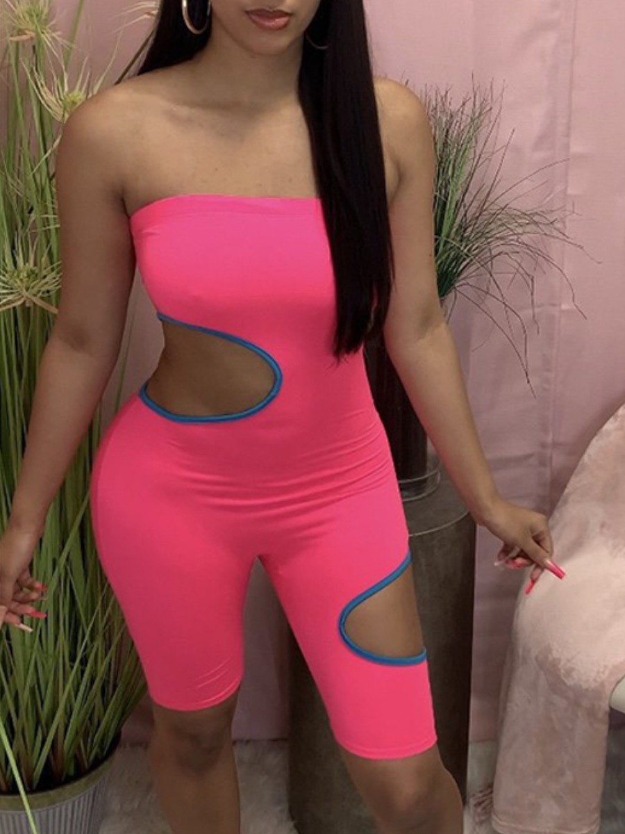 

LW Street One Shoulder Hollow-out Pink One-piece Romper