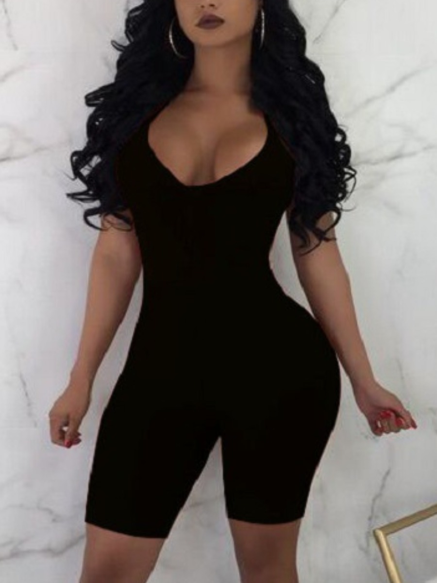 

LW Casual V Neck Basic Skinny Black Sleepwear