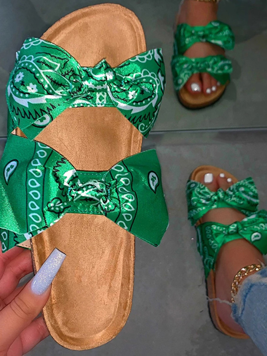

Lovely Casual Bow-tie Decoration Green Slippers