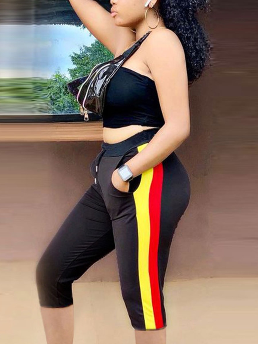 

LW Street Striped Drawstring Black Pants