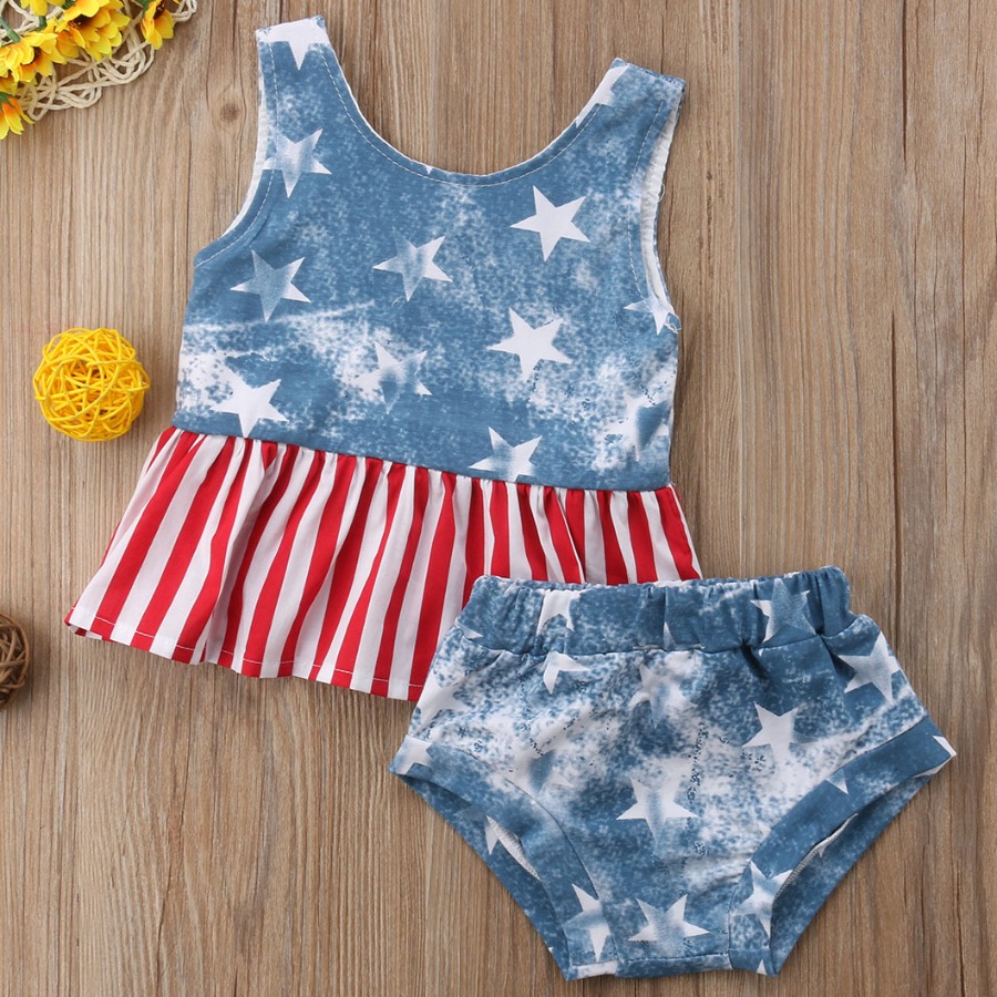 

Lovely Girl Casual Star Print Striped Baby Blue Two Piece Shorts Set