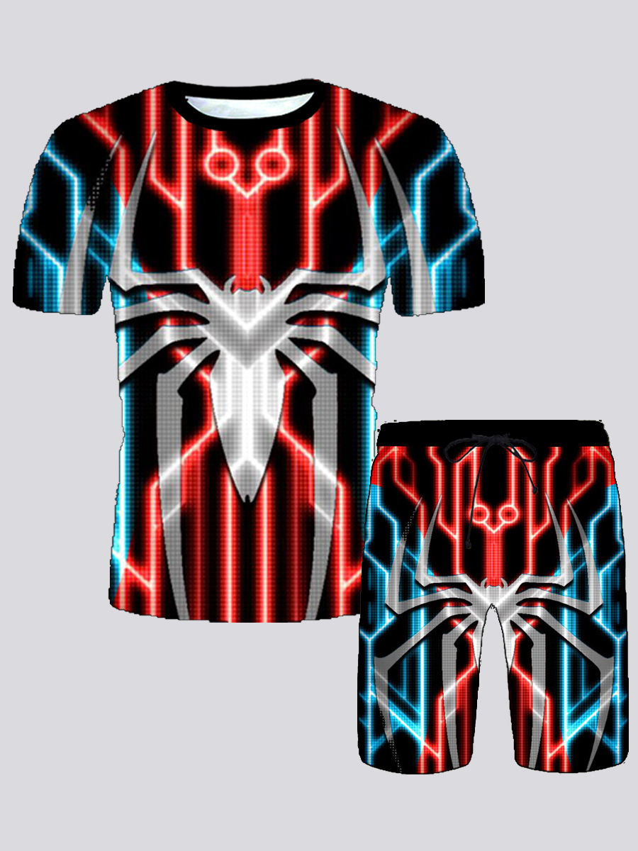 

Lovely Men Street Spider Print Drawstring Multicolor Two Piece Shorts Set, Multi