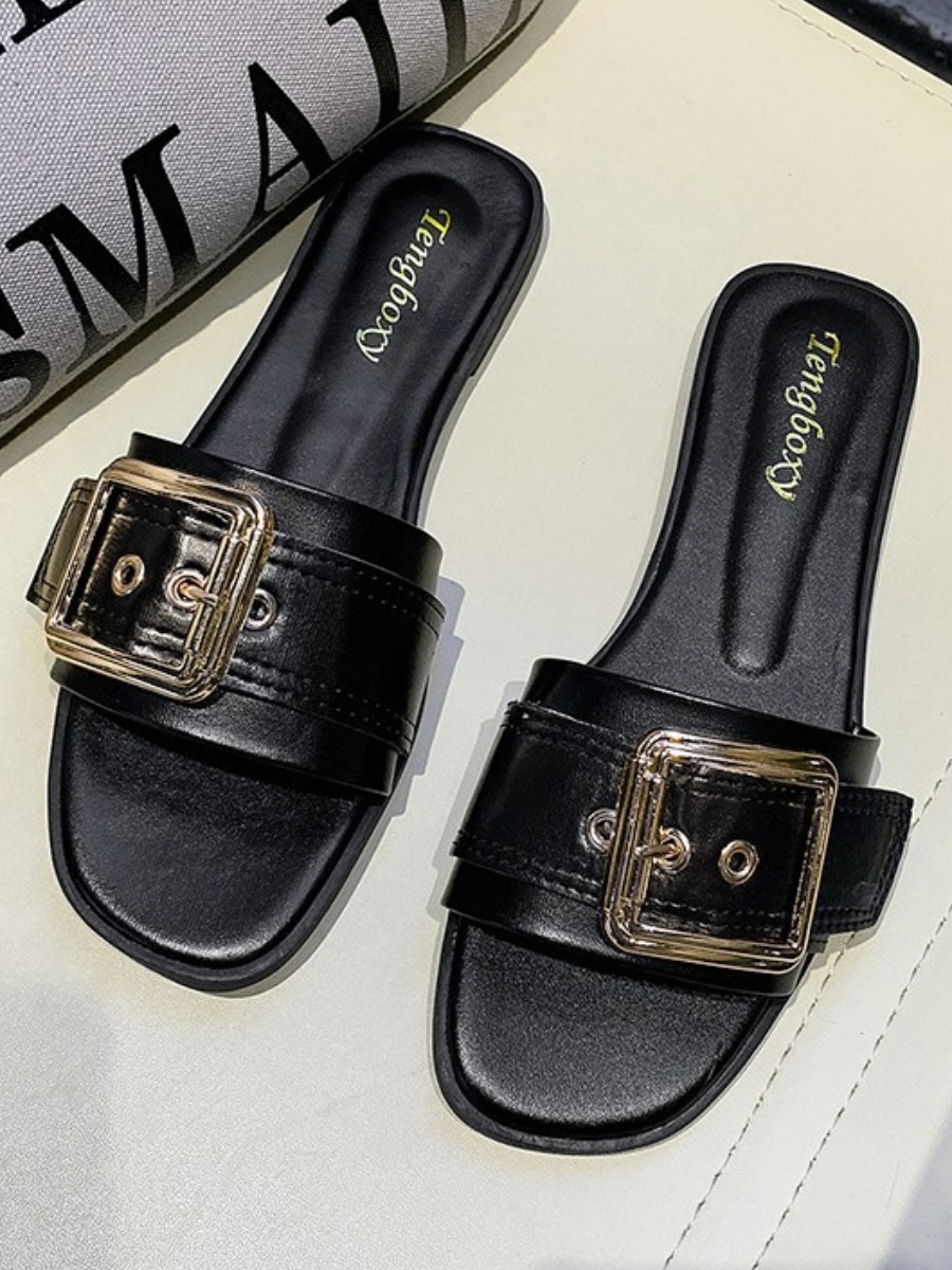 

Lovely Casual Buckle Design Black Slippers