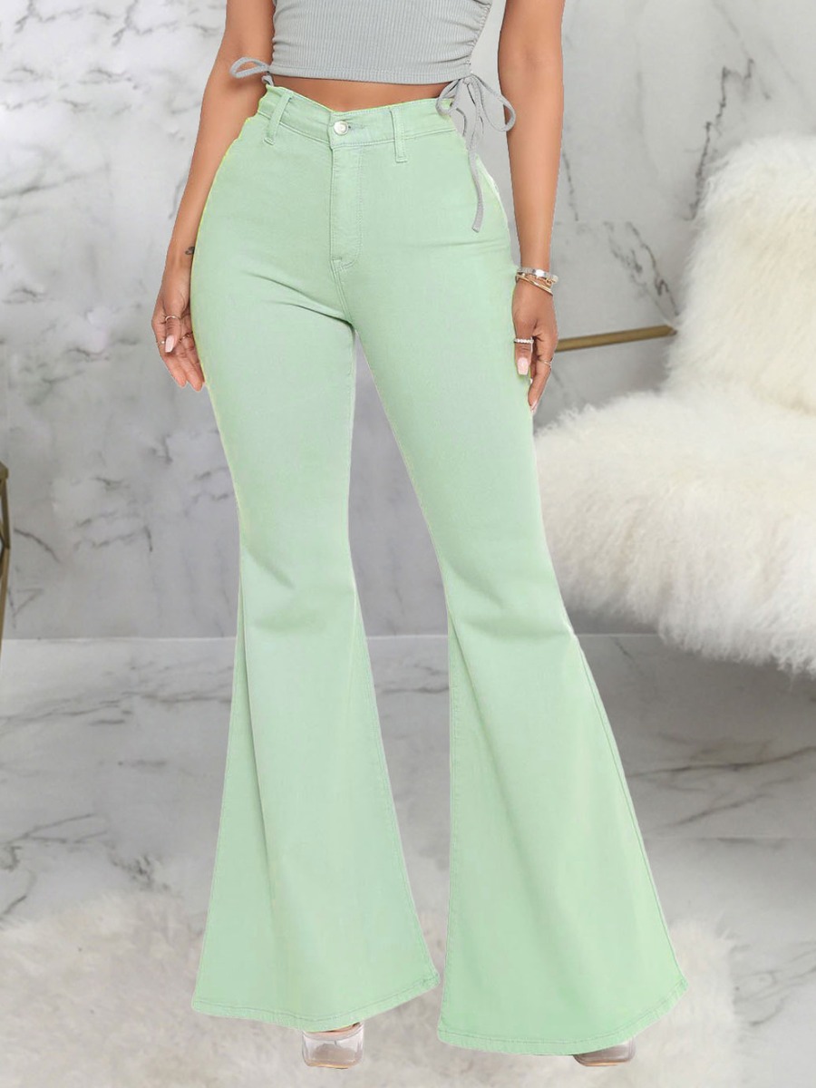 

LW Casual High-waisted Flared Light Green Jeans