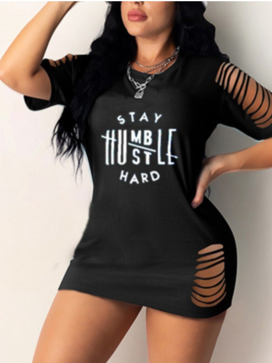 

LW Street Letter Print Ripped Black Mini Dress