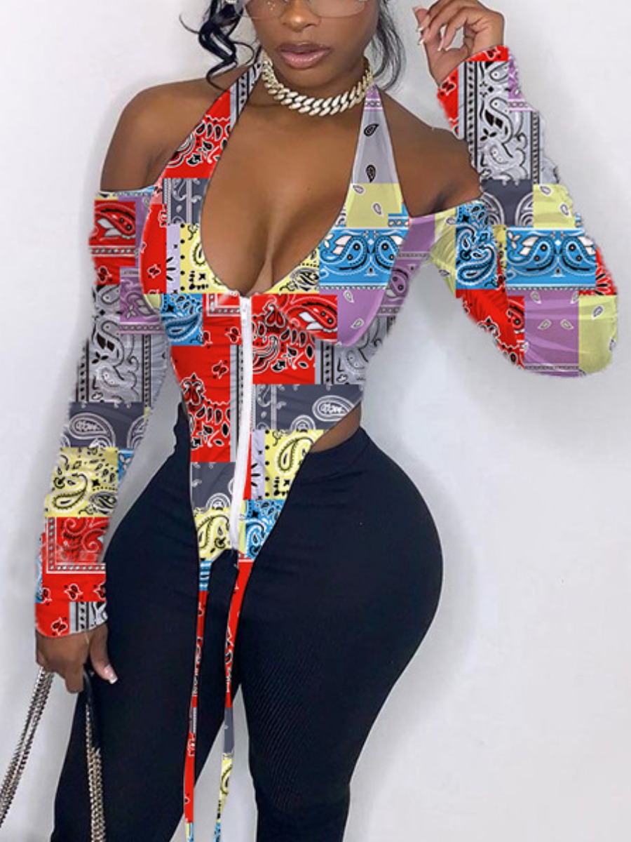 

Lovely Street Cashew Print Backless Asymmetrical Red T-shirt