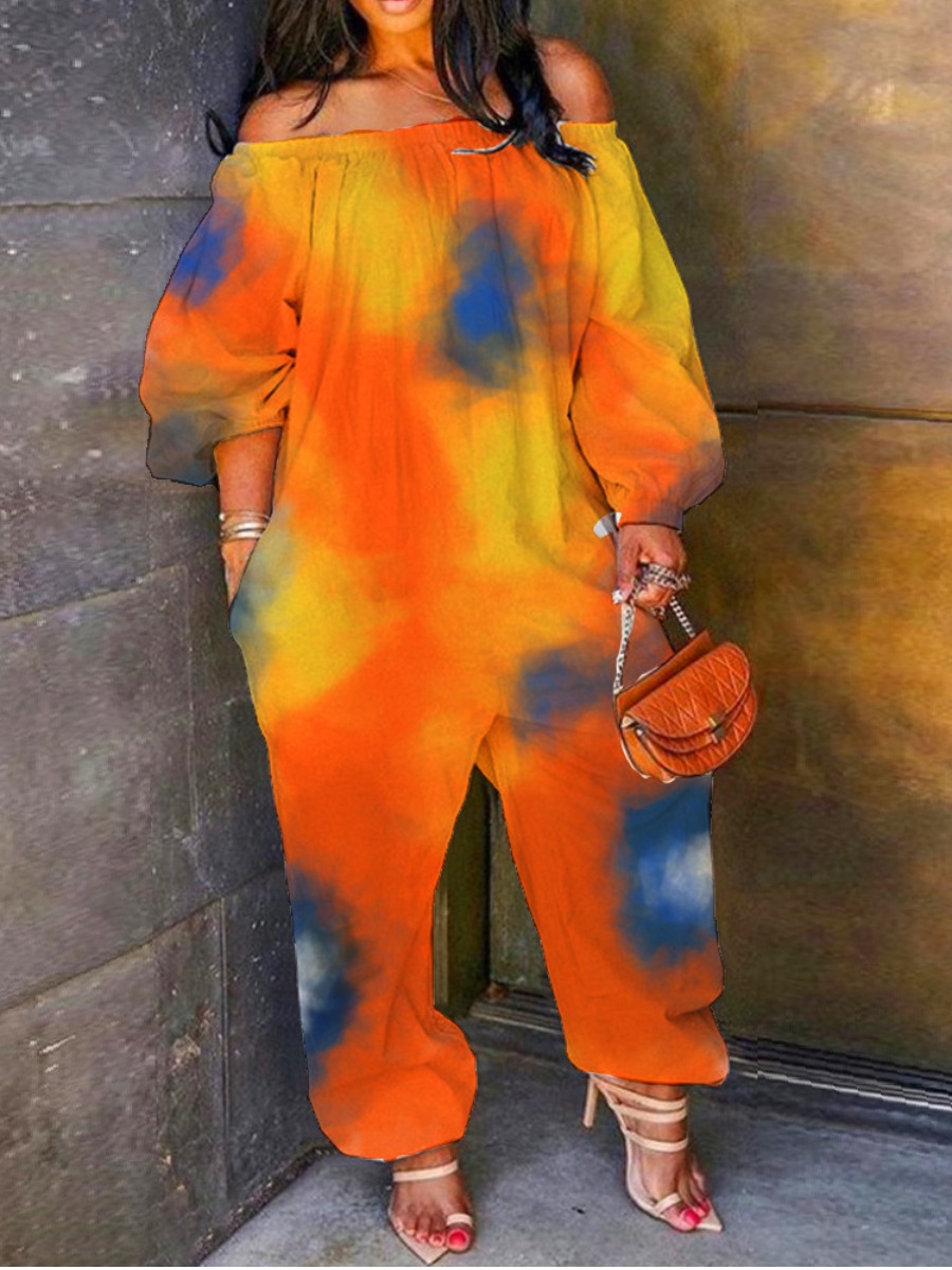 

Lovely Plus Size Street Off The Shoulder Tie-dye Croci One-piece Jumpsuit
