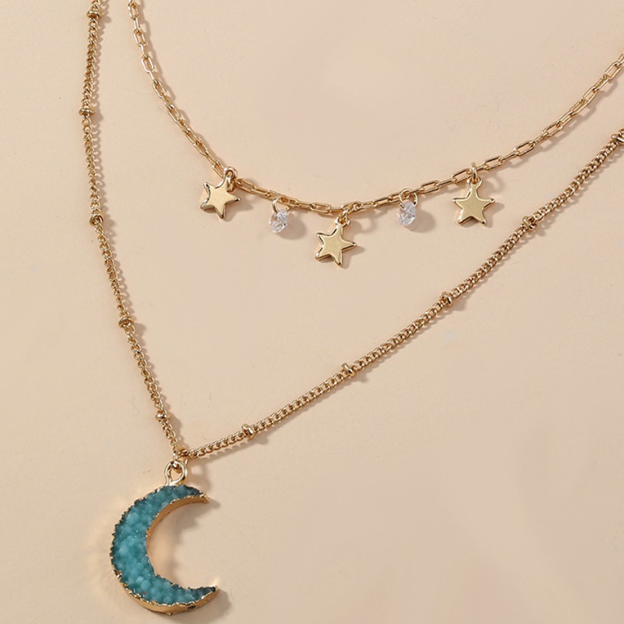 

Lovely Sweet Star Moon Gold Double-layer Necklace