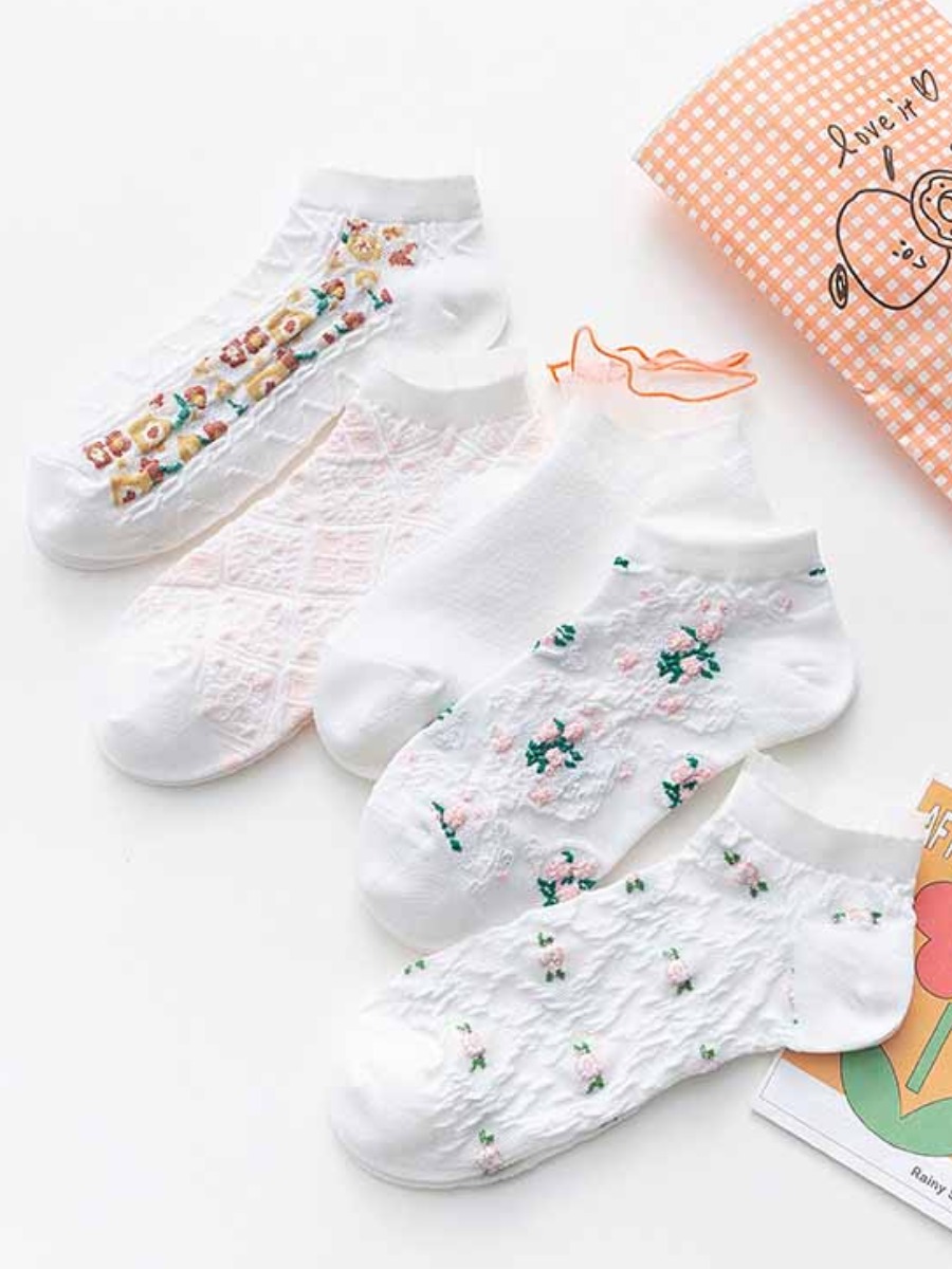 

Lovely 5-pair Sweet Floral Print Patchwork Multicolor Socks (Mixed Colors), Multi
