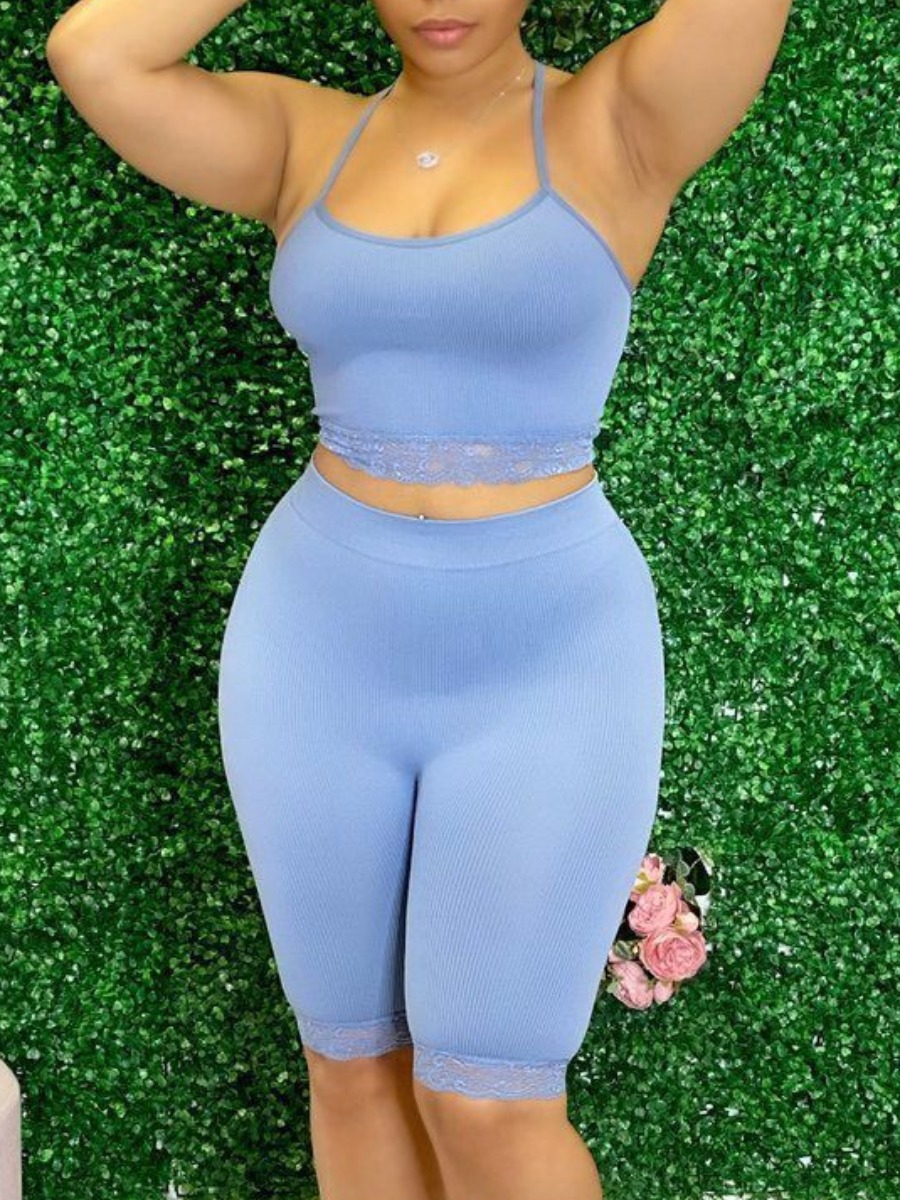 

Lovely Casual Spaghetti Strap Basic Skinny Blue Sleepwear