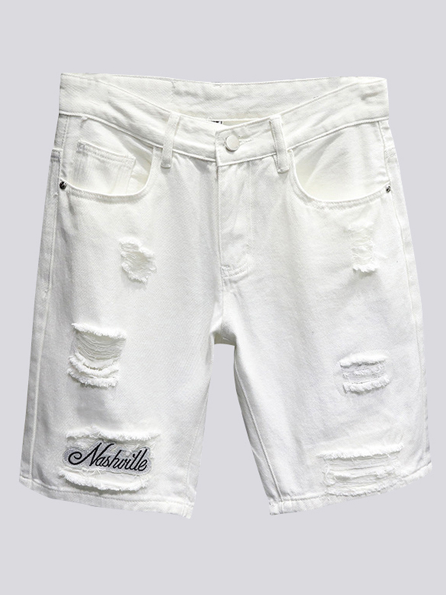 

Lovely Men Casual Mid Waist Ripped White Denim Shorts