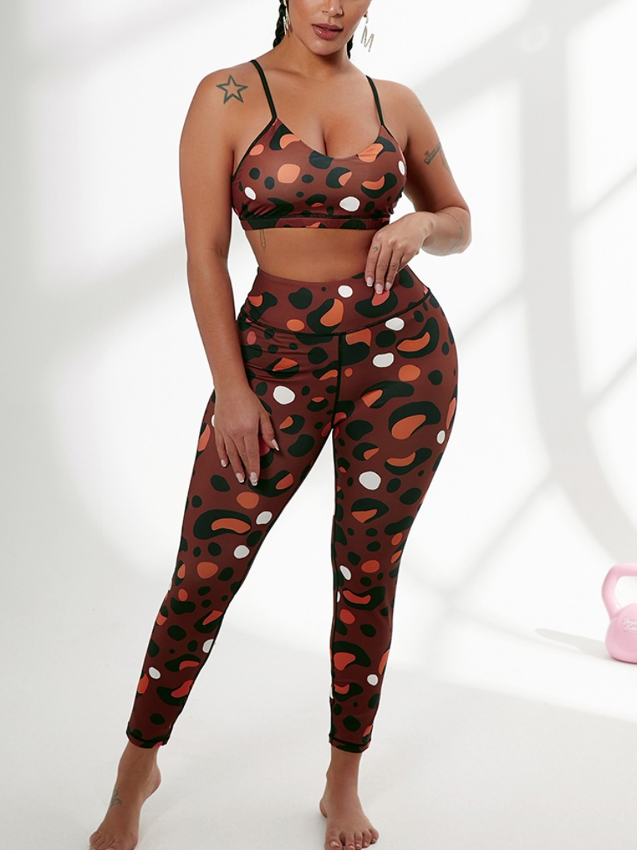 

Lovely Sporty U Neck Camo Print Brown Two Piece Pants Set