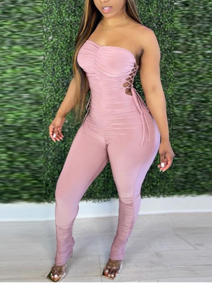 

Lovely Street Bandage Hollow-out Design Pink One-piece Jumpsuit