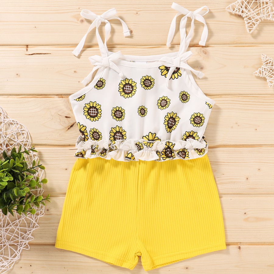 

Lovely Girl Sweet Floral Print Rib-Knit White One-piece Romper