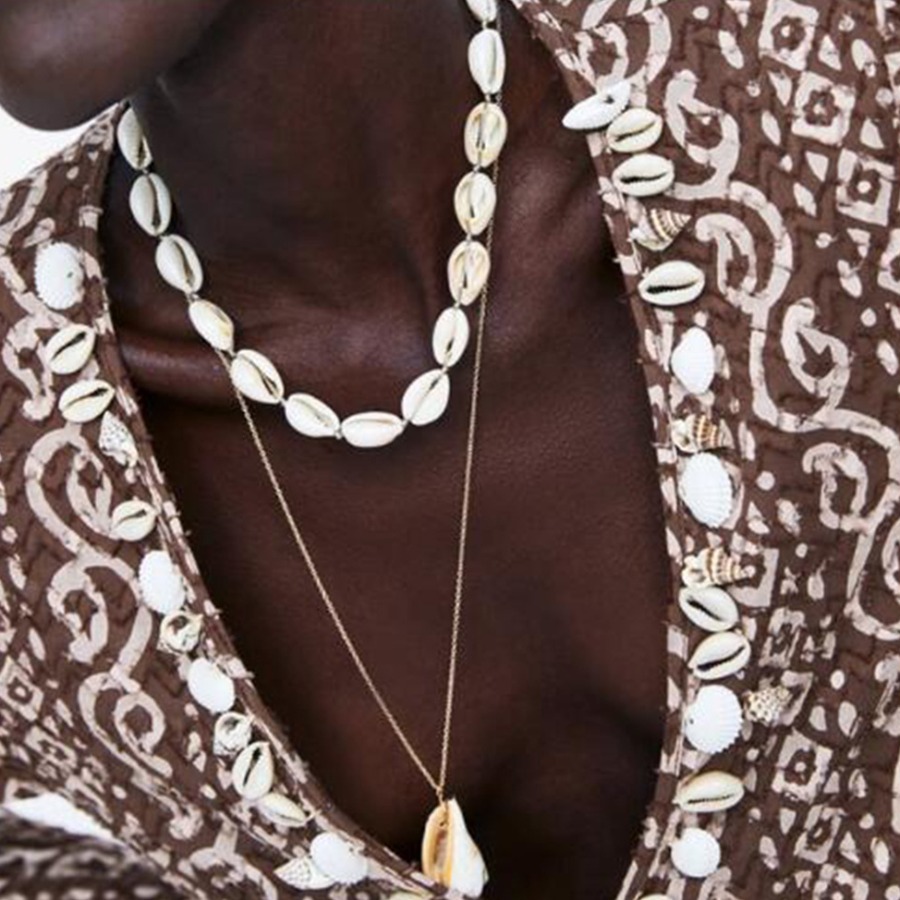 

Lovely Boho Shell Decoration Gold Double-layer Necklace