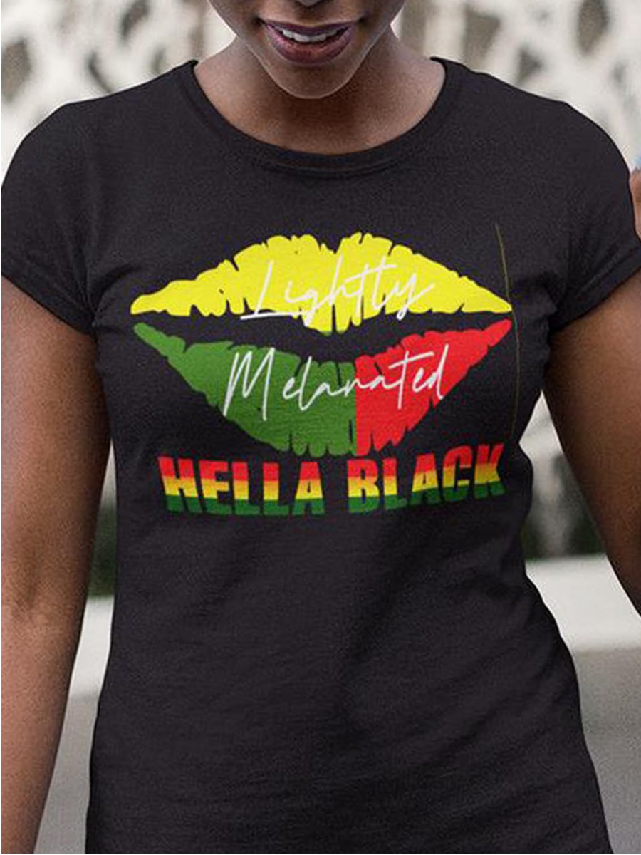 

Lovely Street Lip Letter Print Black T-shirt