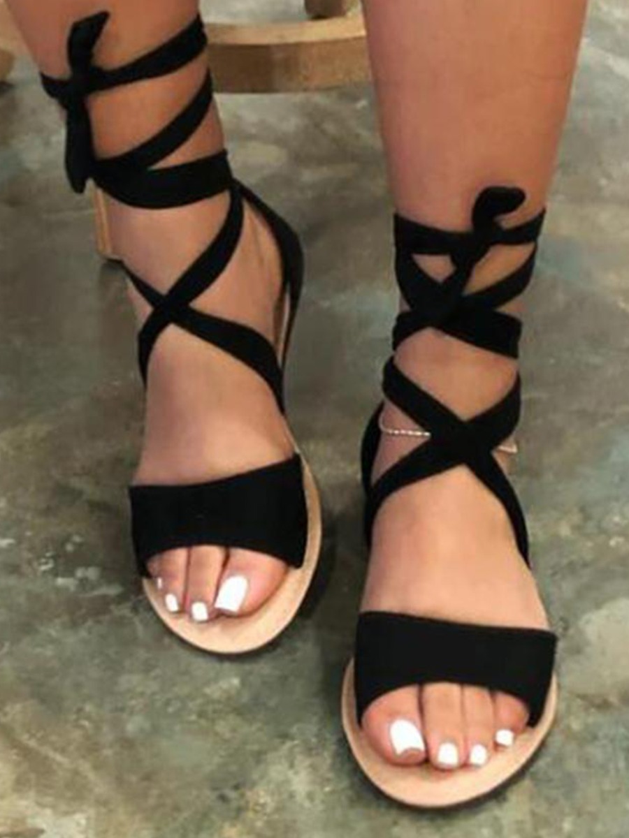 LW Casual Tie Leg Black Sandals