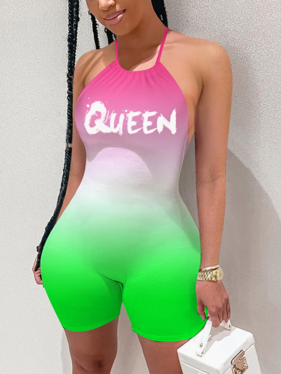 

Lovely Street Gradient Letter Print Green One-piece Romper