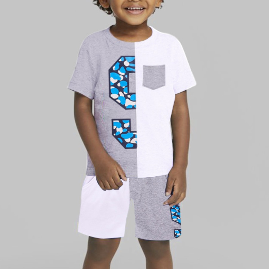 

Lovely Boy Sporty Letter Print Patchwork White Two Piece Shorts Set