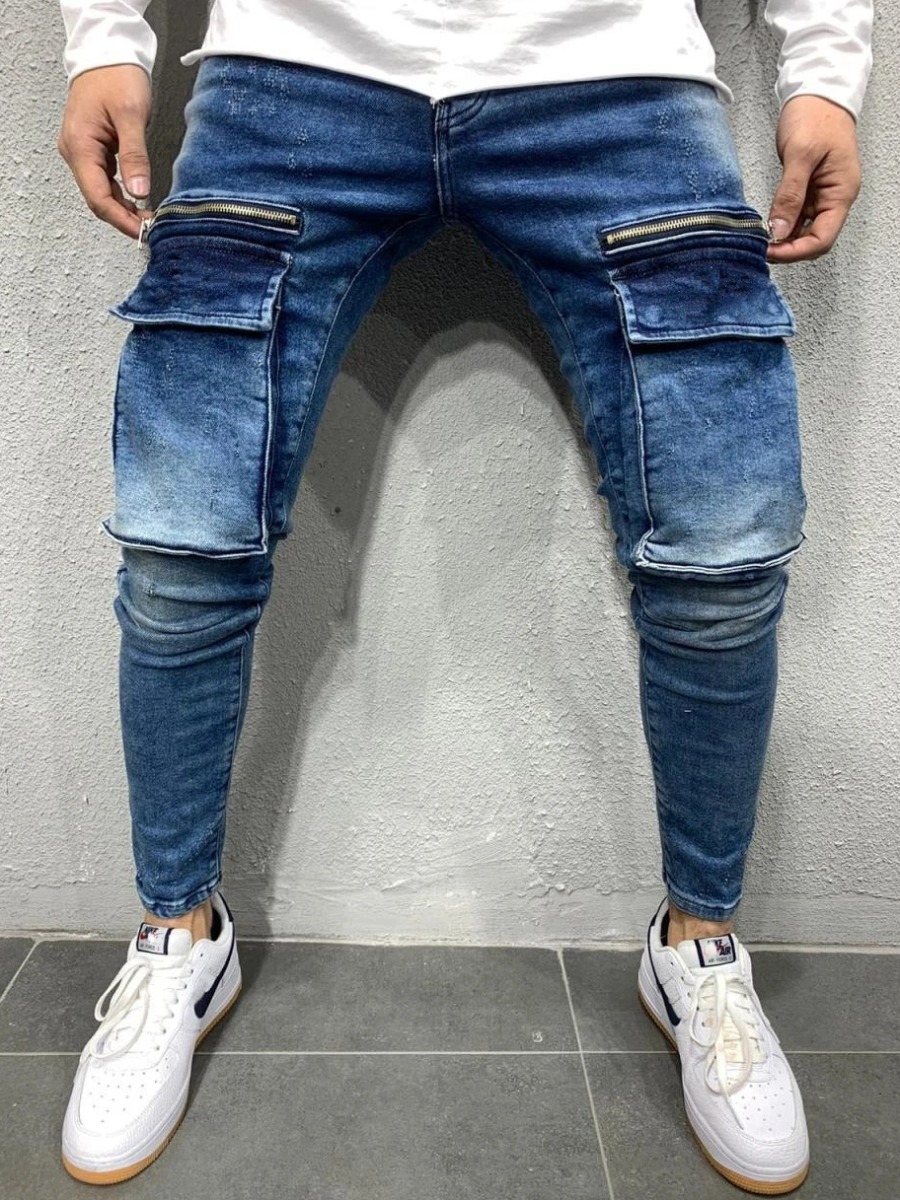 

Lovely Men Street Zipper Pocket Design Blue Jeans