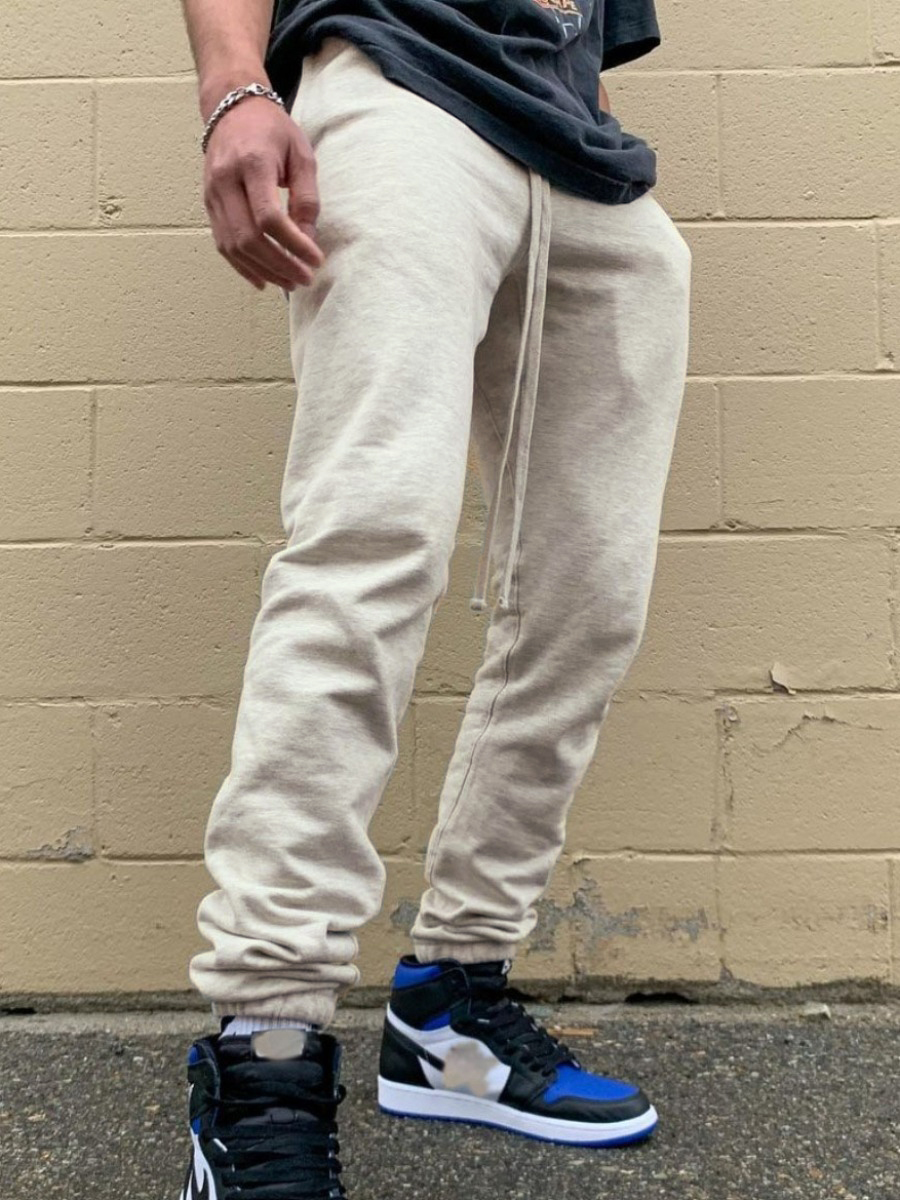 

Lovely Men Casual Mid Waist Drawstring Grey Pants