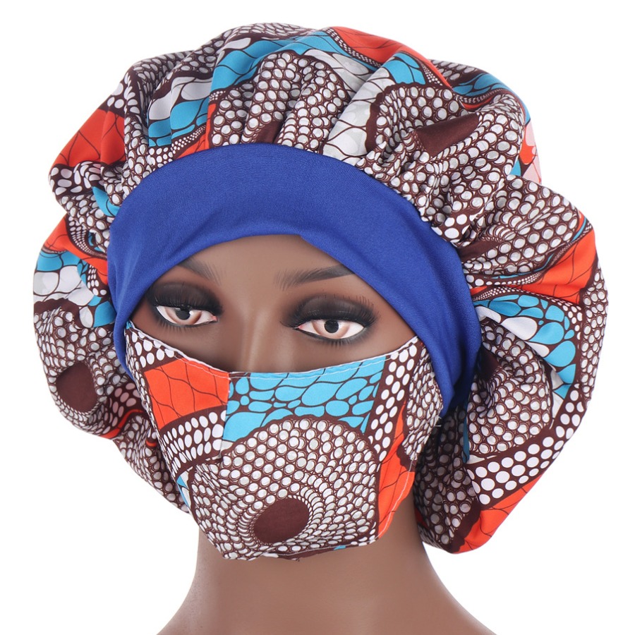 

LW Boho Dot Print Patchwork Blue Face Mask(With Head Hat)