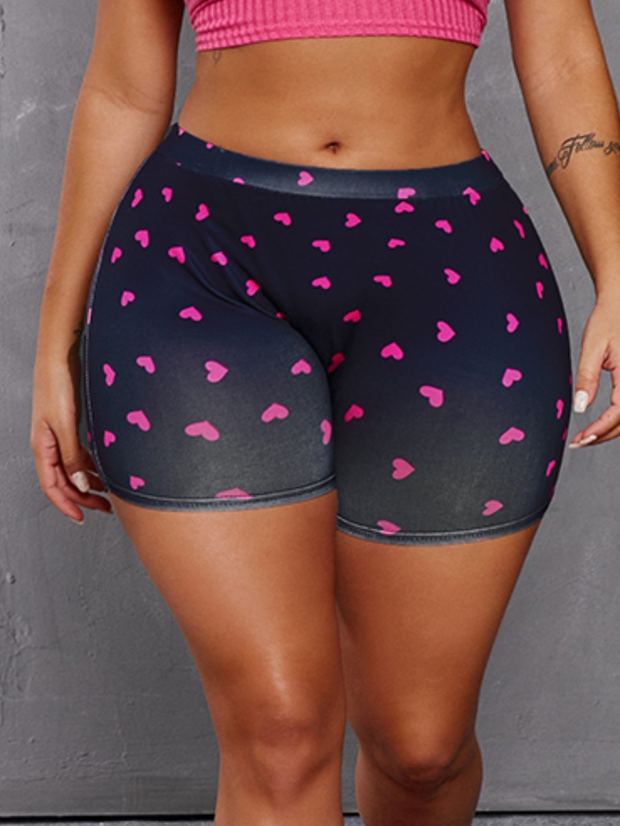 

Lovely Sporty High-waisted Heart-shaped Print Royalblue Shorts