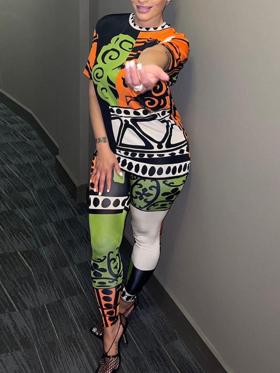 

Lovely Street Dot Print Patchwork Green Two-piece Pants Set