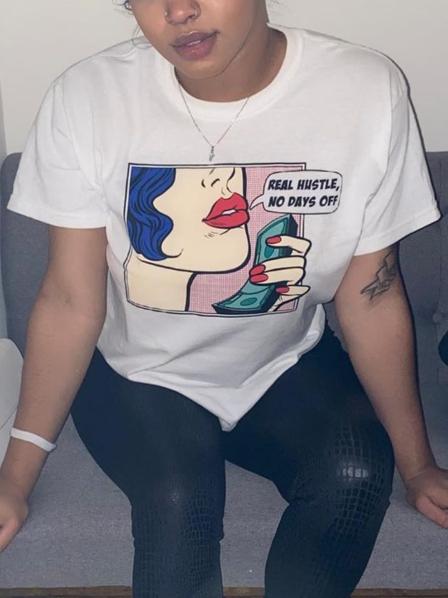 

Lovely Street O Neck Letter Print White T-shirt