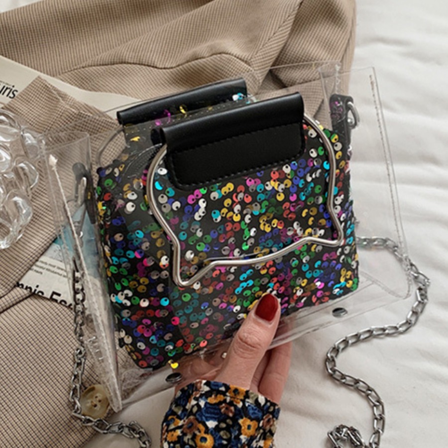

Lovely Casual See-through Chain Strap Black Crossbody Bags
