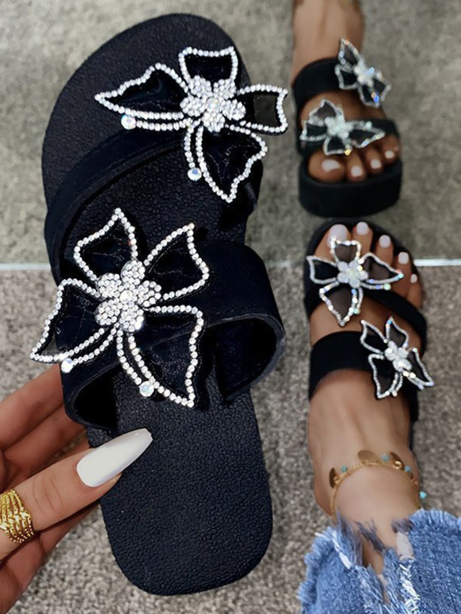 

Lovely Casual Floral Decoration Black Platform Shoes