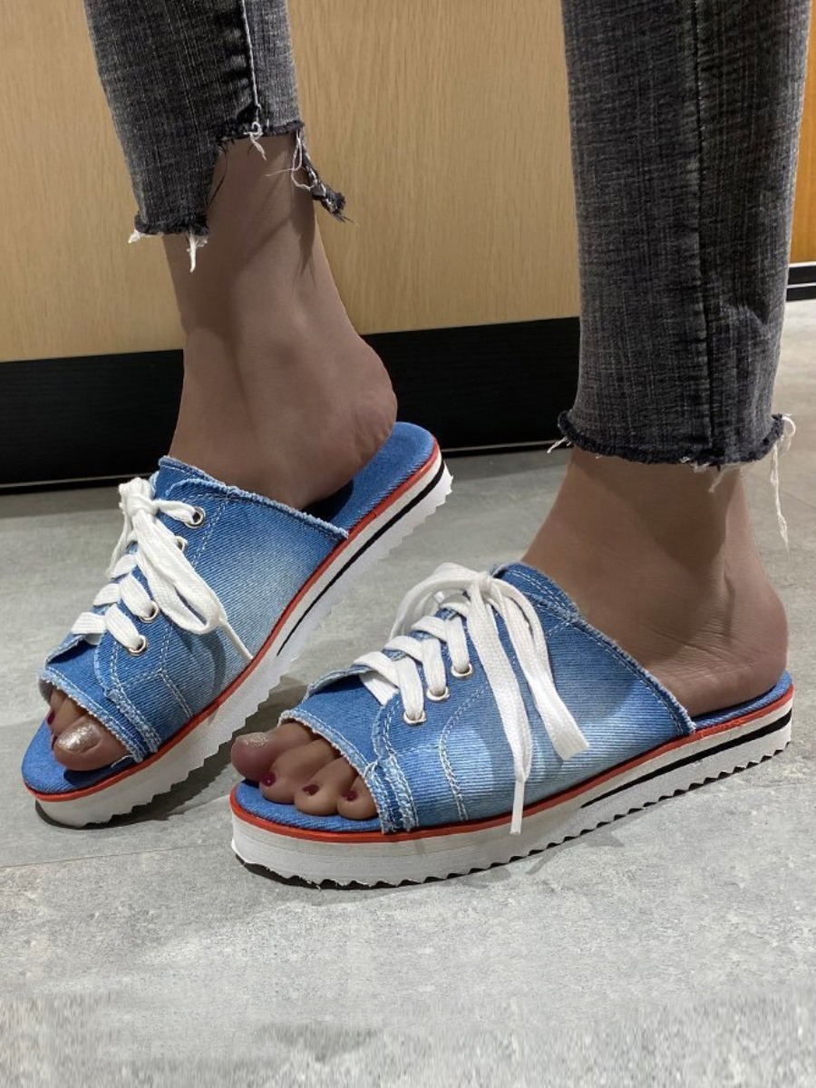 

Lovely Casual Lace-up Baby Blue Flats