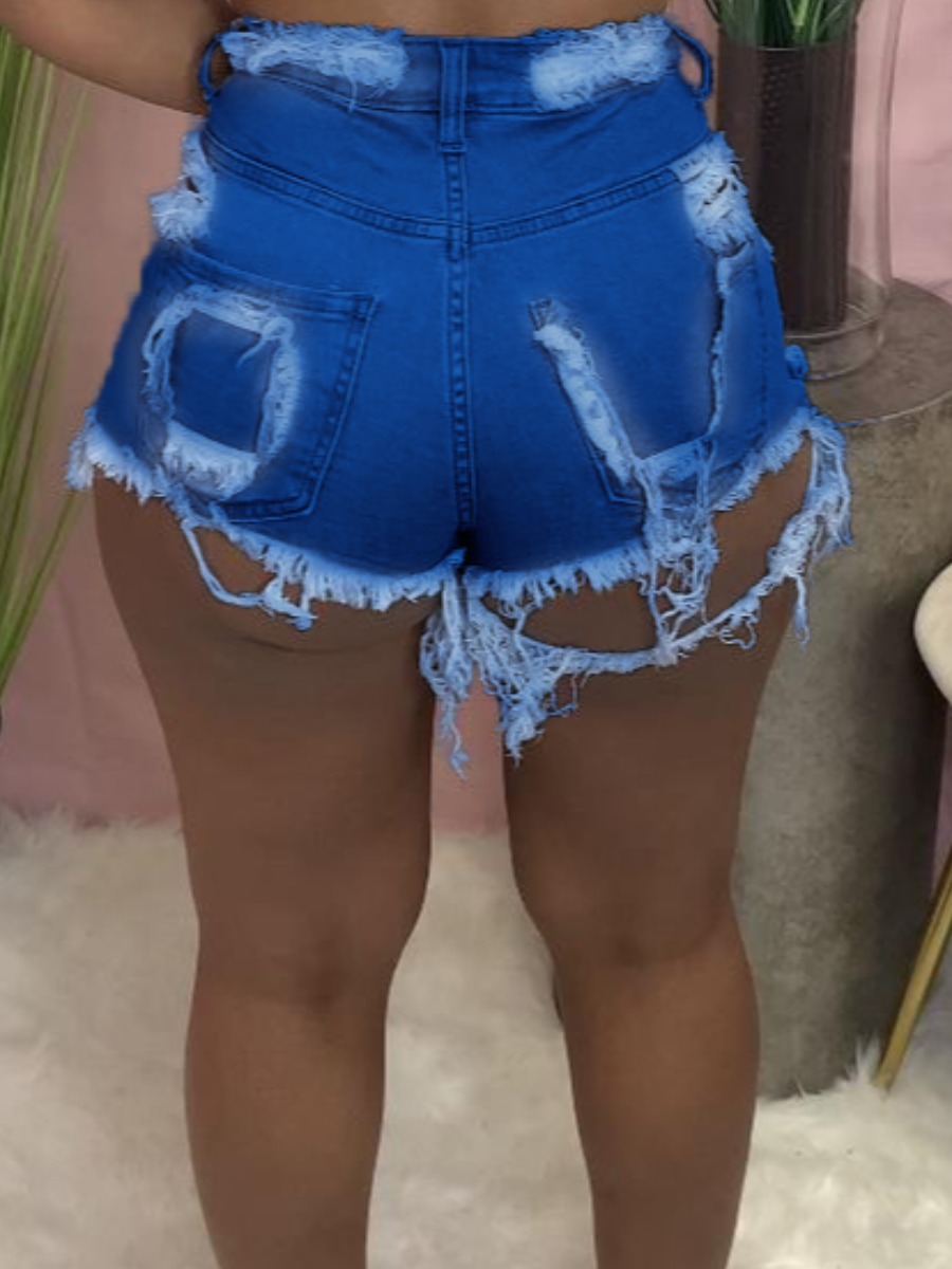 LW Street Mid Waist Ripped Deep Blue Denim Shorts