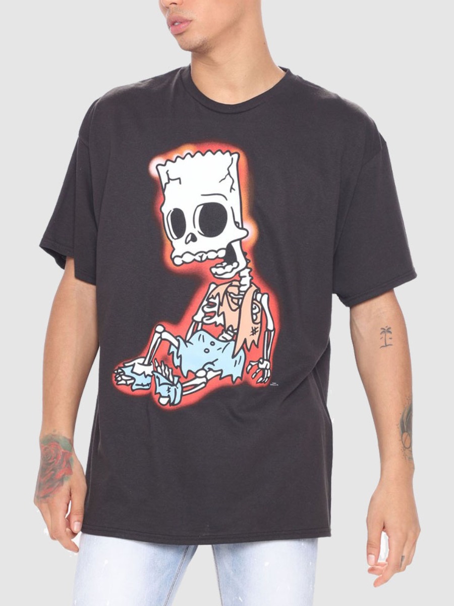 

Lovely Men Street O Neck Skeleton Print Black T-shirt