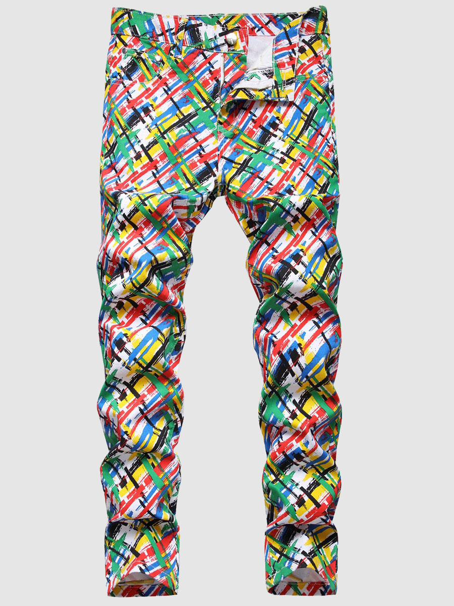

LW Men Mid Waist Graffiti Print Jeans, Multi