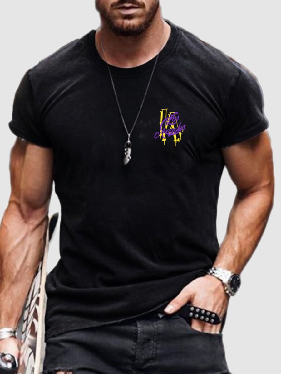 

Lovely Men Casual O Neck Letter Print Black T-shirt