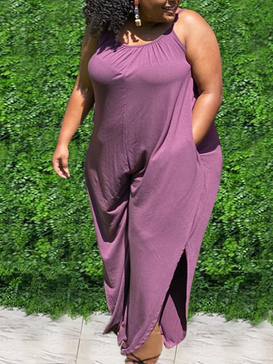 

Lovely Plus Size Casual Split Pocket Design Purple One-piece Jumpsuit