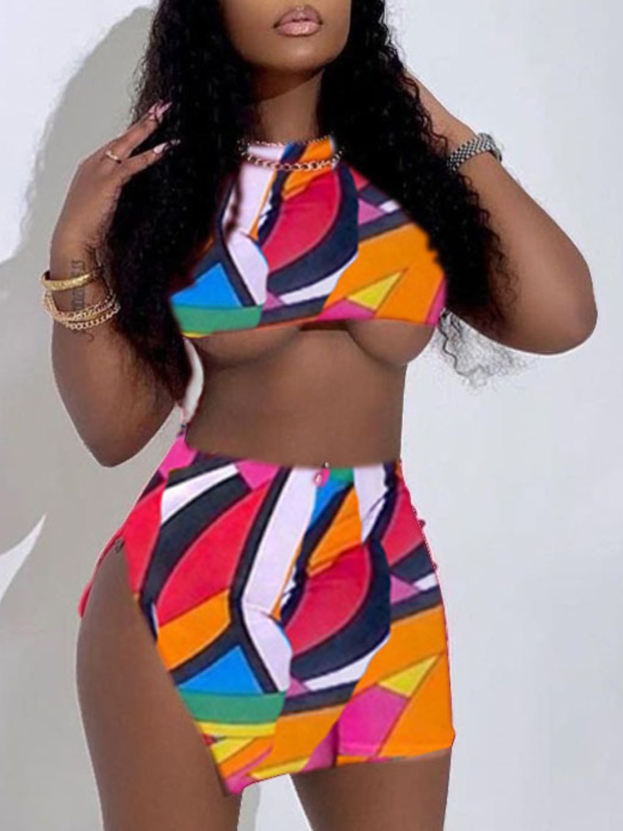 

Lovely Sexy Color-lump Hollow-out Split Multicolor Mini Dress, Multi
