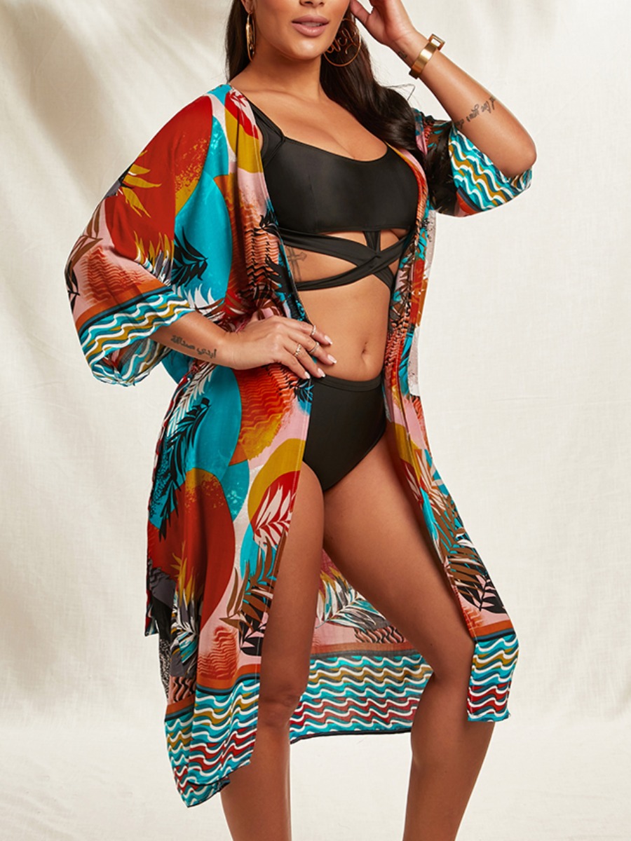 

Lovely Boho Print Patchwork Multicolor Cover-up(Without Two-piece), Multi