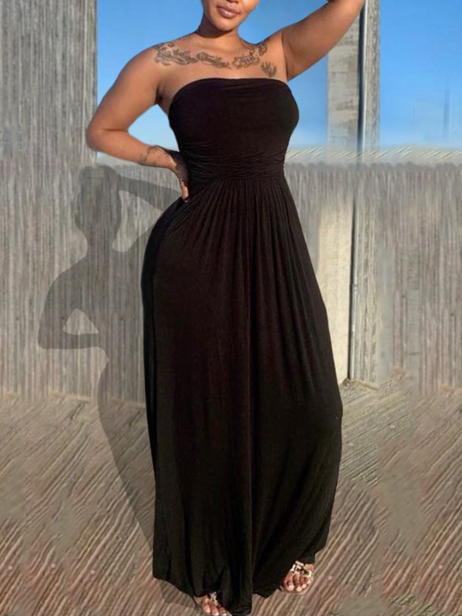 

Lovely Casual Off The Shoulder Elastic Black Ankle Length Dress