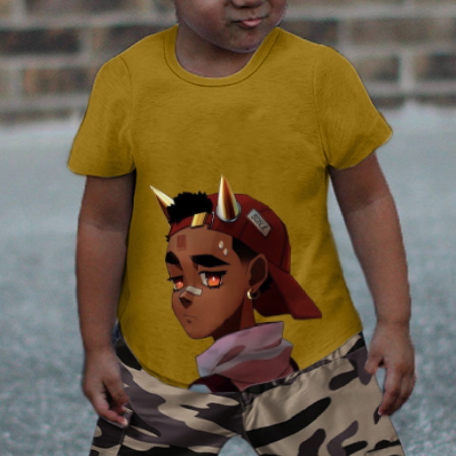 

Lovely Boy Street O Neck Graffiti Print Olive Yellow T-shirt
