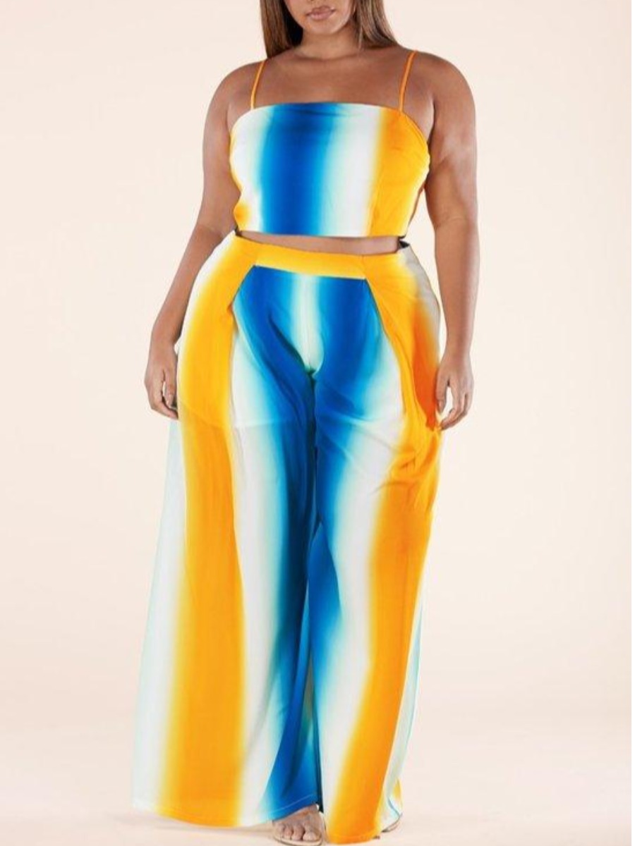 

Lovely Casual Gradient Loose Yellow Plus Size Two-piece Pants Set
