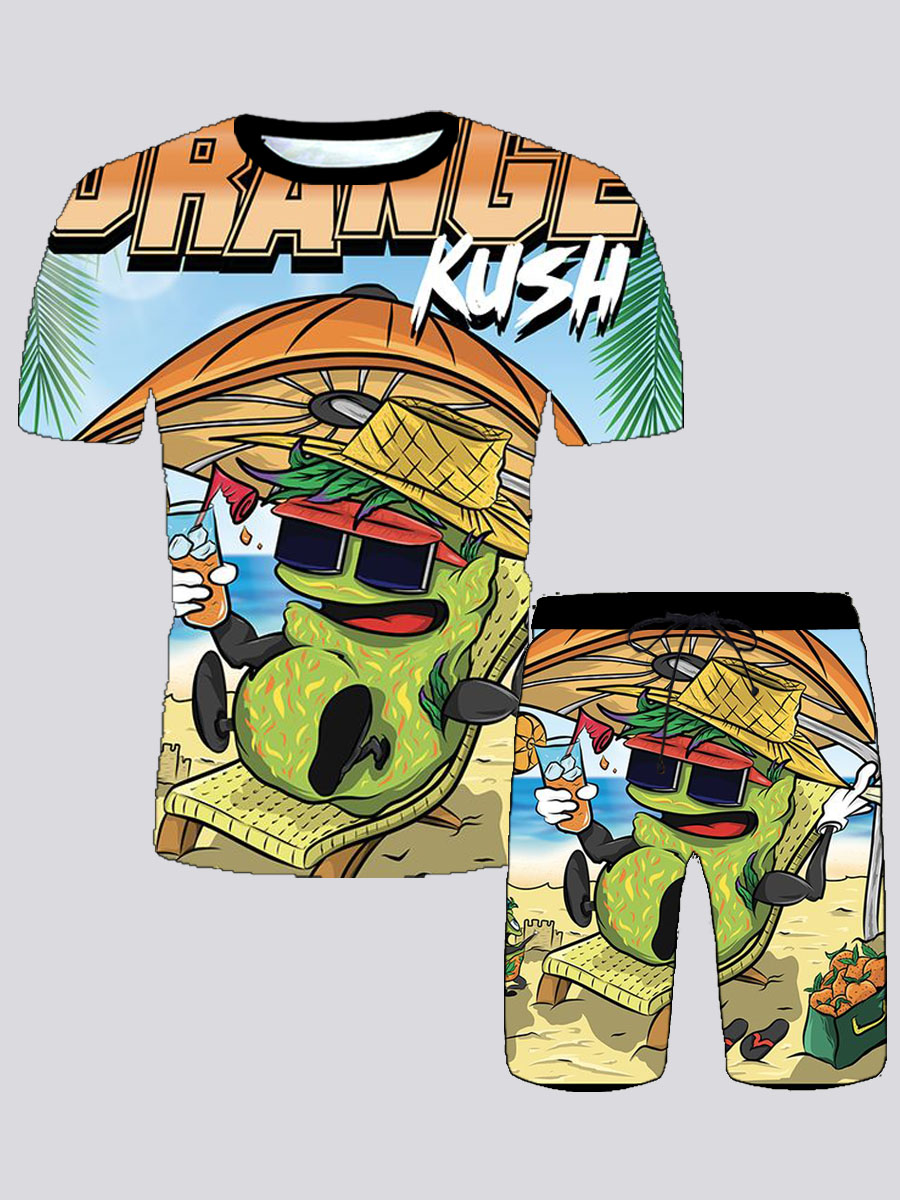 

Lovely Men Casual Cartoon Letter Print Multicolor Two Piece Shorts Set, Multi