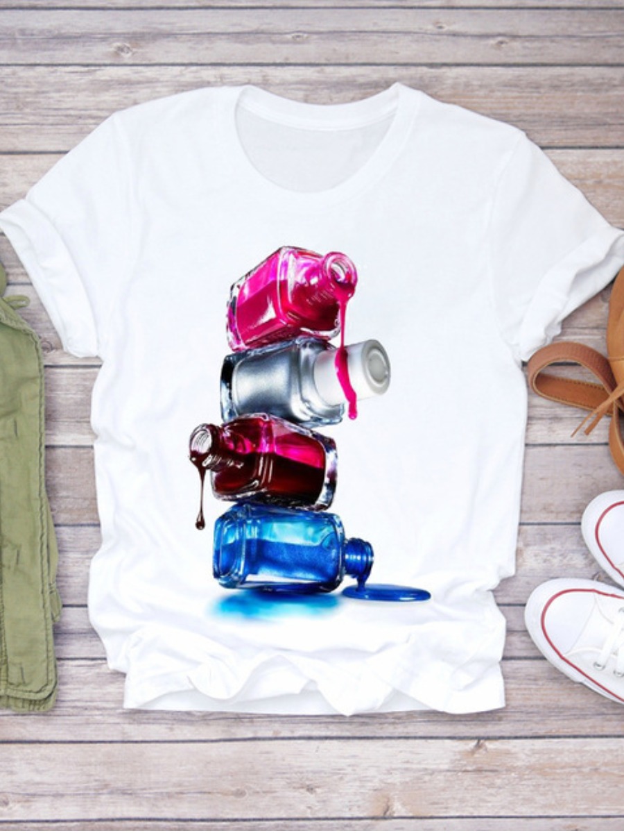 

LW Street O Neck Letter Print White T-shirt