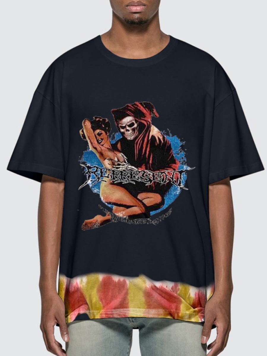 

Lovely Men Street Dropped Shoulder Graffiti Print Black T-shirt