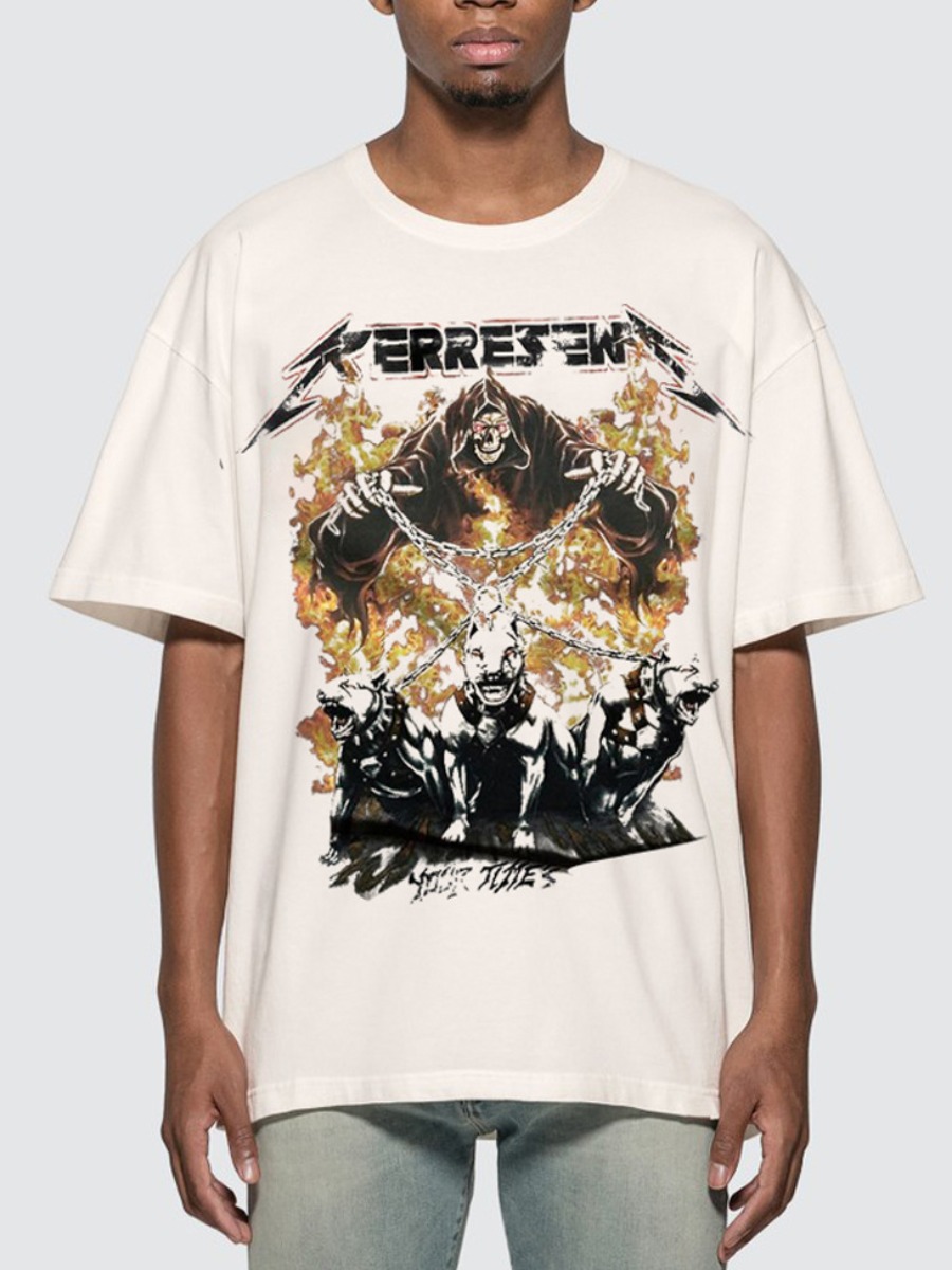 

Lovely Men Street Dropped Shoulder Graffiti Print White T-shirt