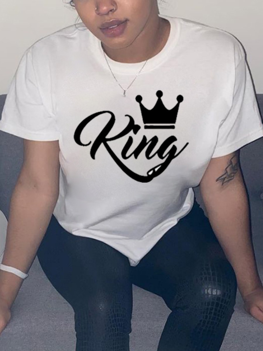 

Lovely Casual Crown Letter Print White T-shirt